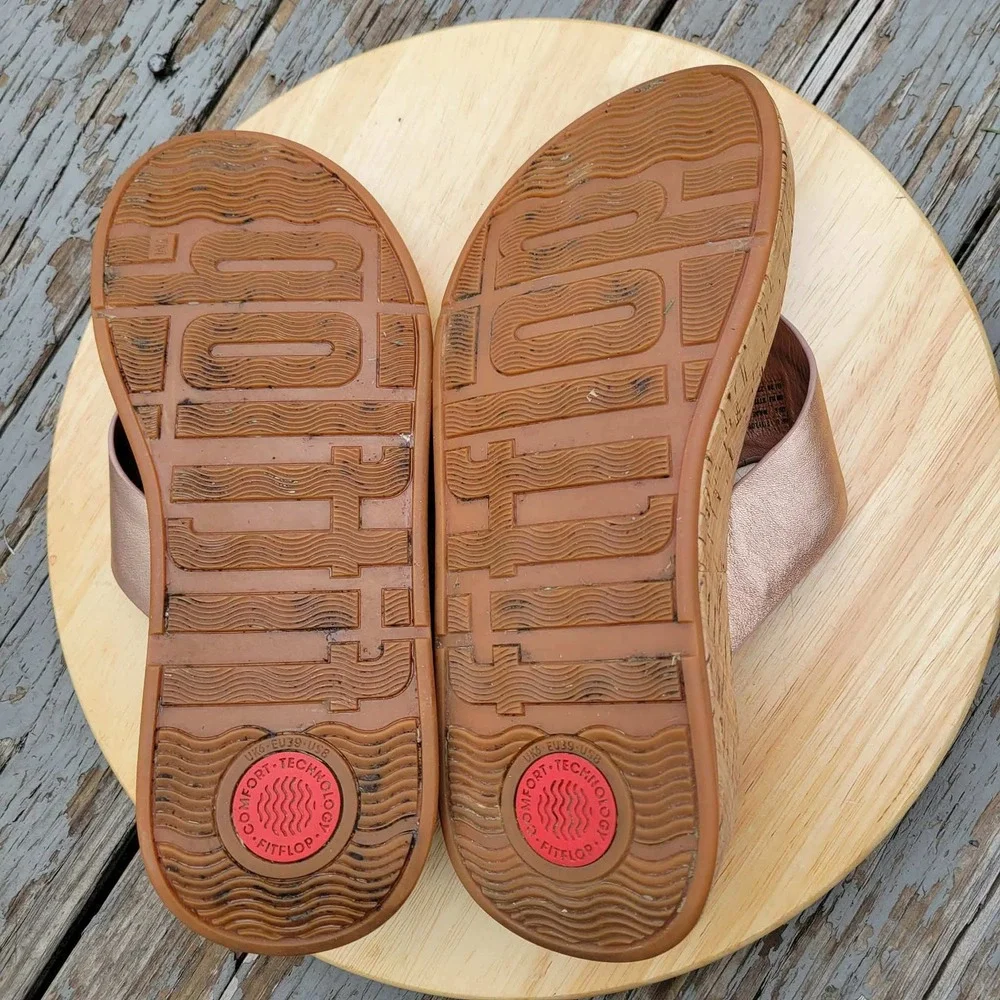 FitFlop F Mode Platform Sandals Womens 8 US Rose Gold Cork Flatform Toe Post